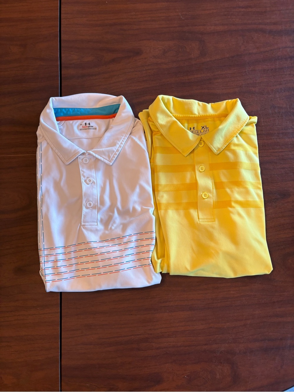 Under Armour Mens XL Yellow Polo & White Performance Polo Duo